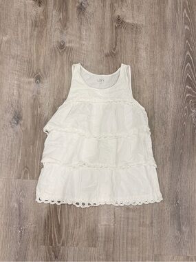 🤍 Ann Taylor LOFT White Tiered Eyelet Tank Top (XS)